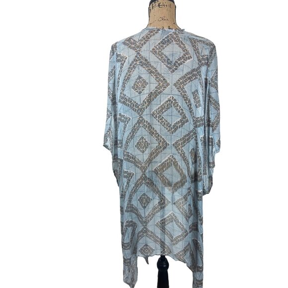 Vivante Blue & White Lightweight Gauze Boho Tasseled‎ Swim Cover Kimono - Picture 6 of 10